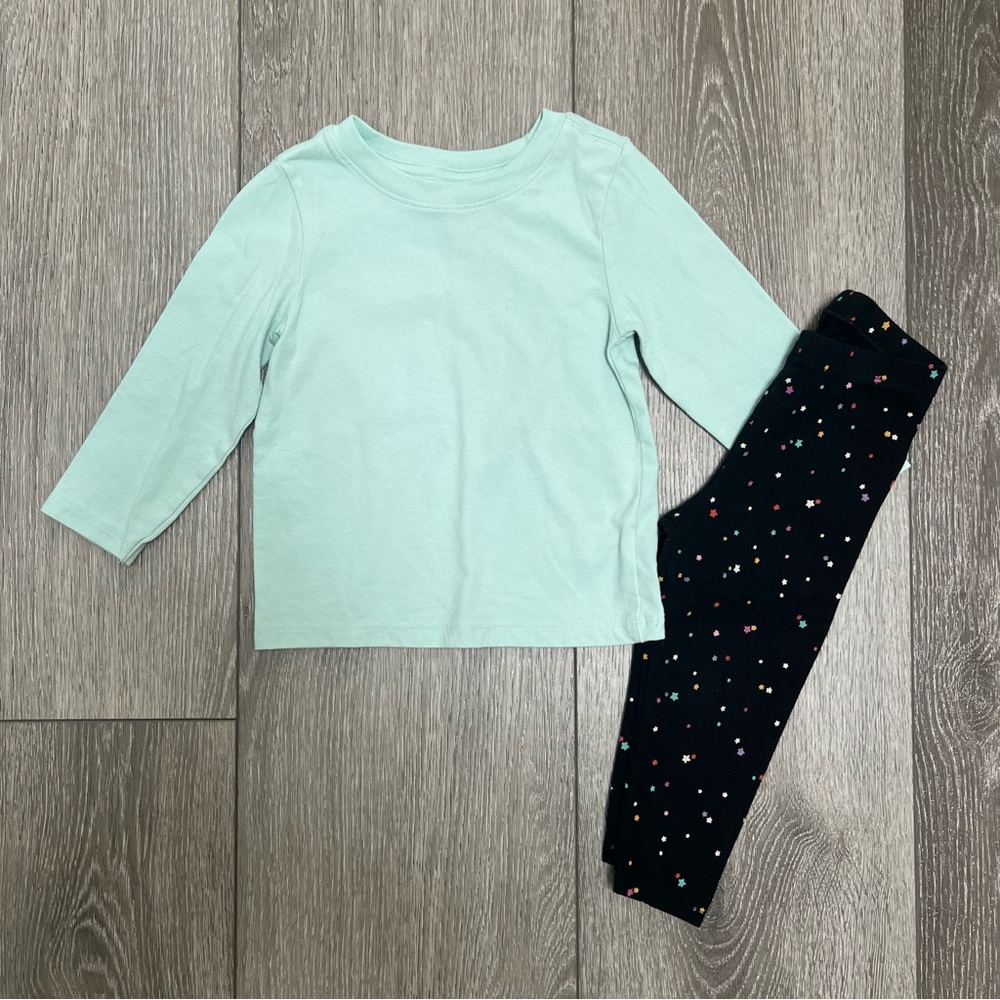 CAT AND JACK 2PC LONG SLEEVE SHIRT AND LEGGINGS BLUE STARS 18MO